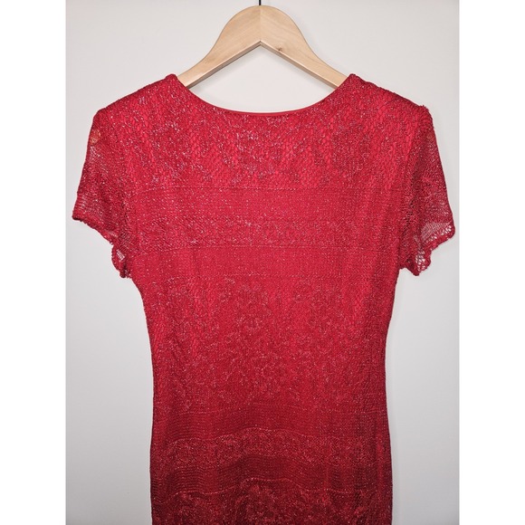Vintage Jessica Howard Dress 10P Red Mesh Maxi Crochet Slinky Y2K Whimsigoth - Picture 6 of 11